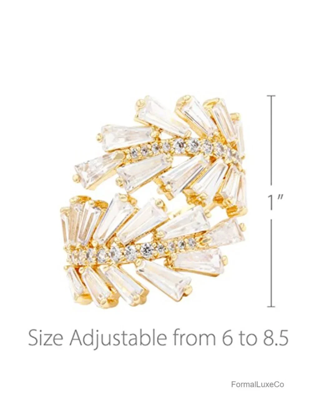 Adjustable Cocktail Statement Ring Gold Plated CZ Crystal Jewelry